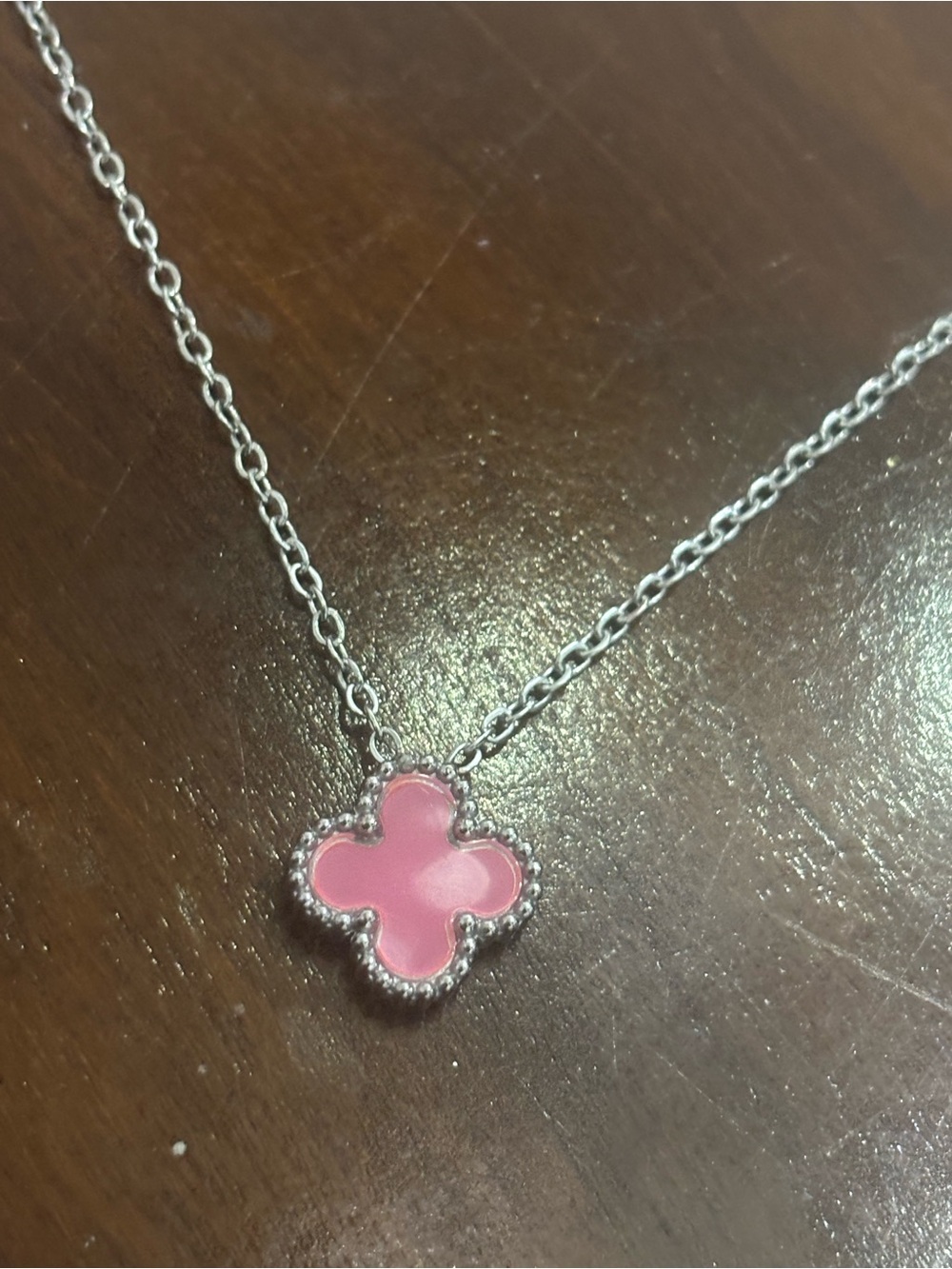 Pink Clover Pendant Necklace - Silver Tone Women’s Jewelry